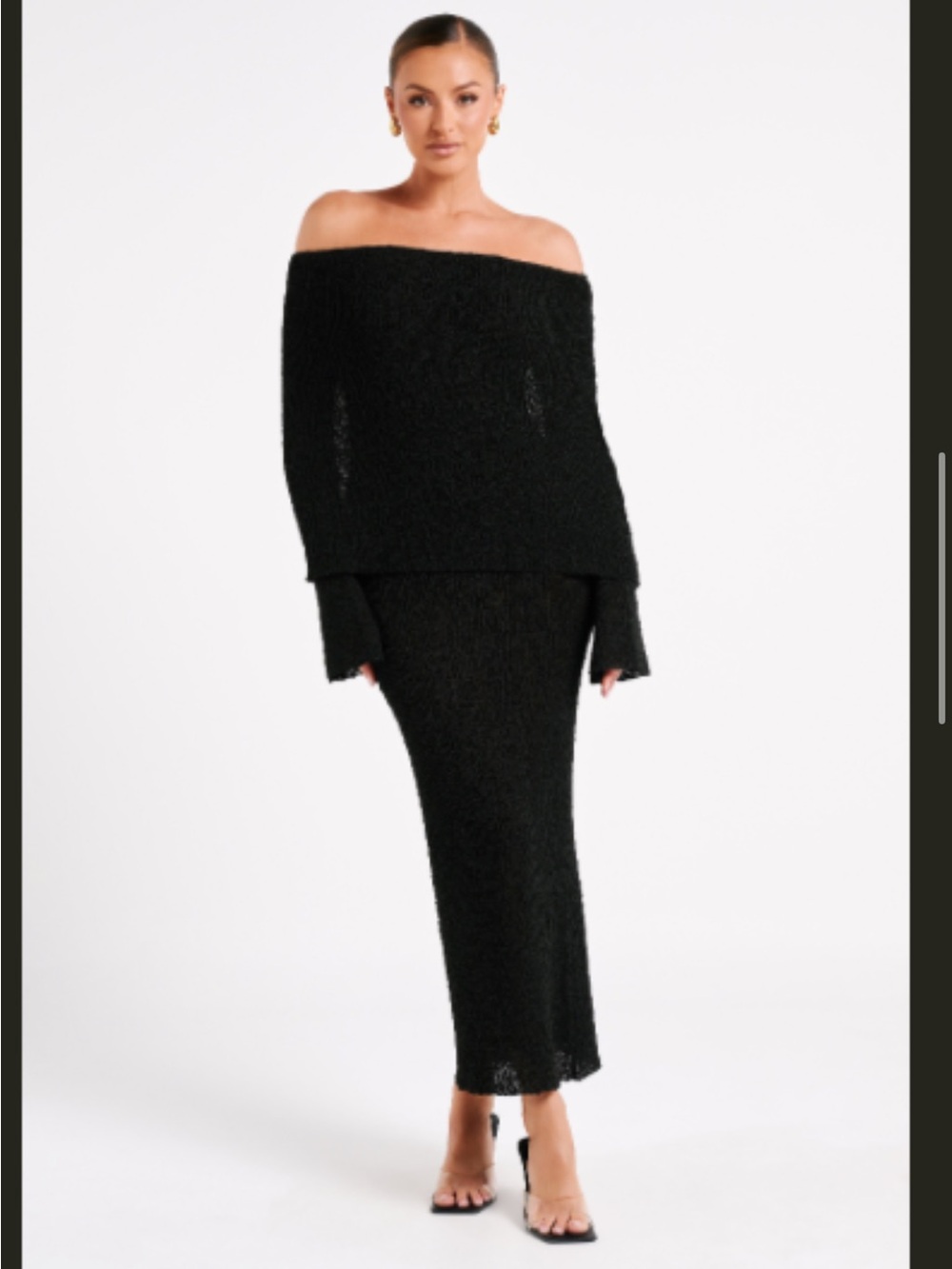 Meshki Black Off-Shoulder Knit Maxi Dress